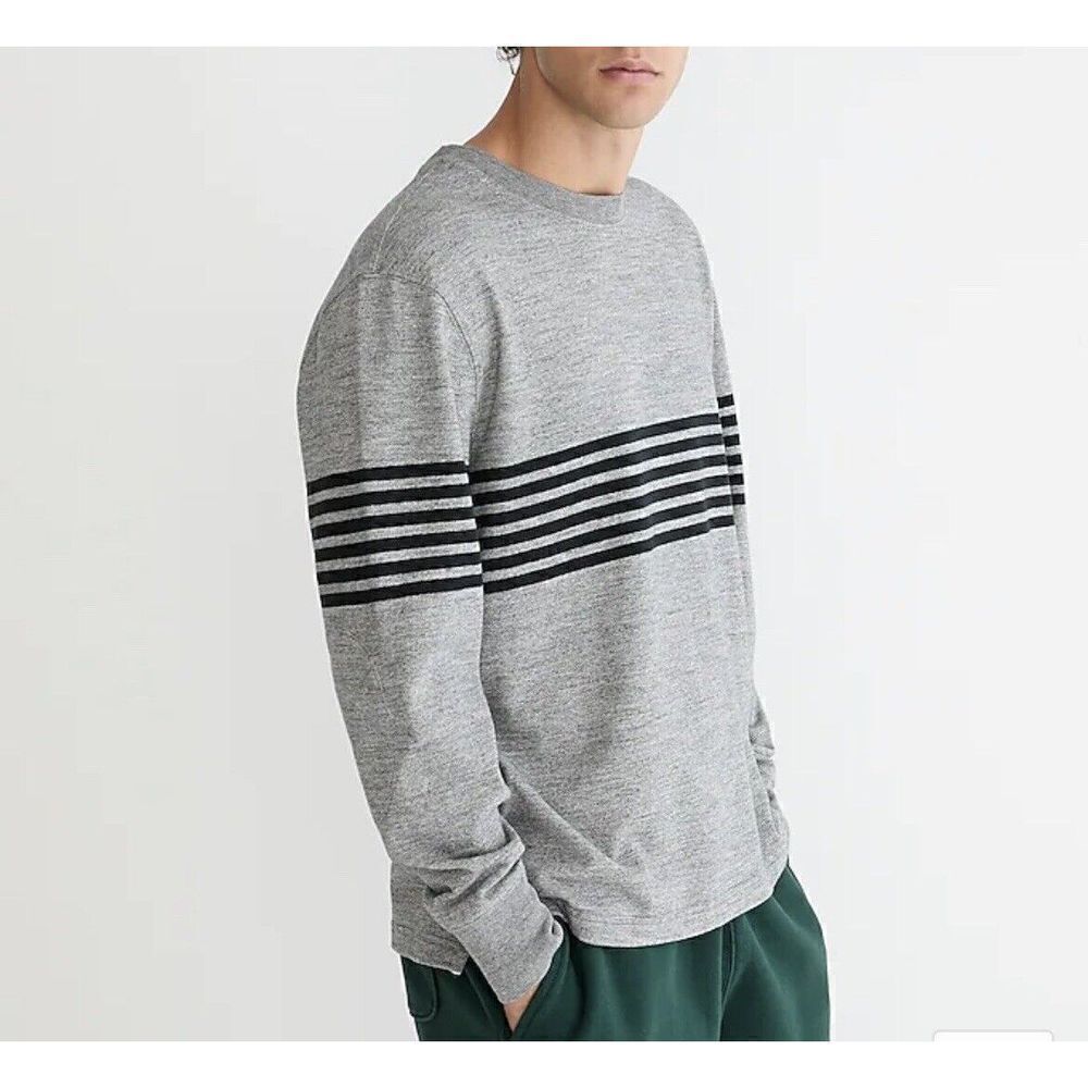 J CREW Rugby Shirt Mens Small S Gray Stripe Long Sleeve Cotton BJ342